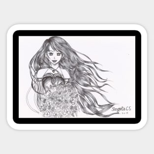 girl with flowers Sticker